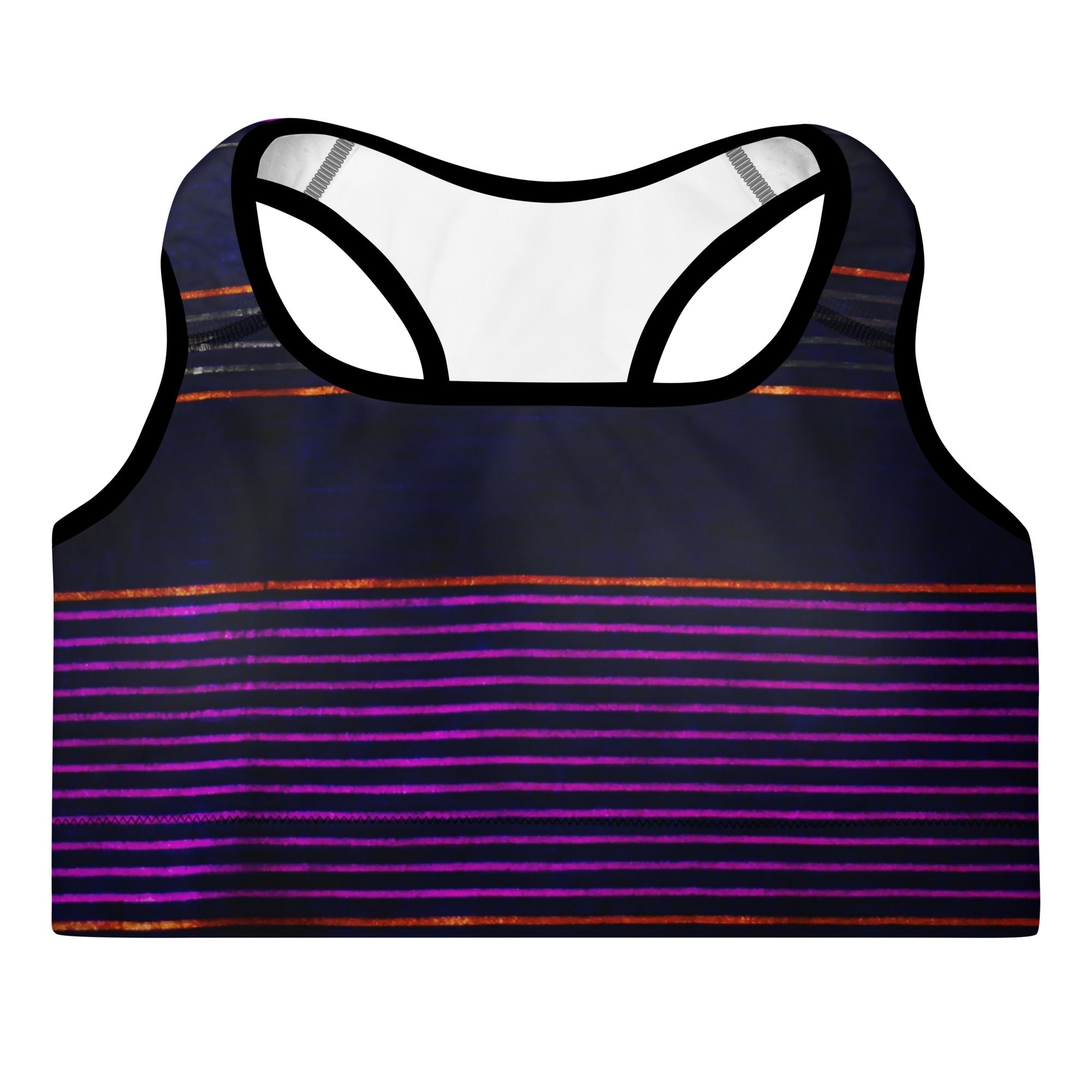 Sports Bra. Black Gym Fitness Top. Purple Stripes Dance top. Yoga Top or Training Bra. Peppermint by WickedYo.